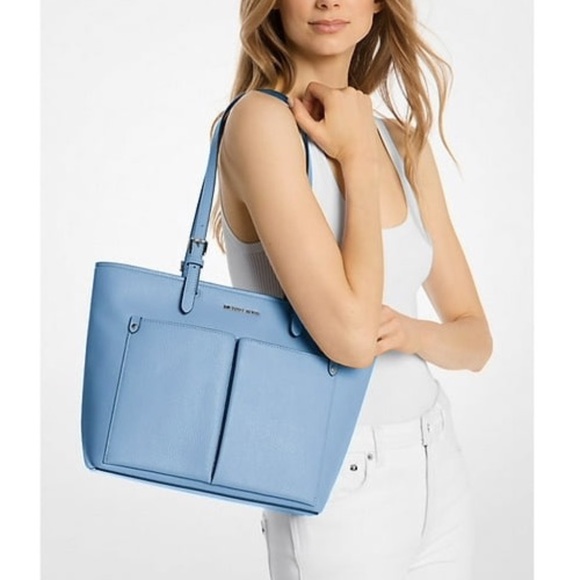 New MICHAEL KORS Jet Set Medium Double Pocket Tote Bag Light Sky Blue $358 - Picture 4 of 4